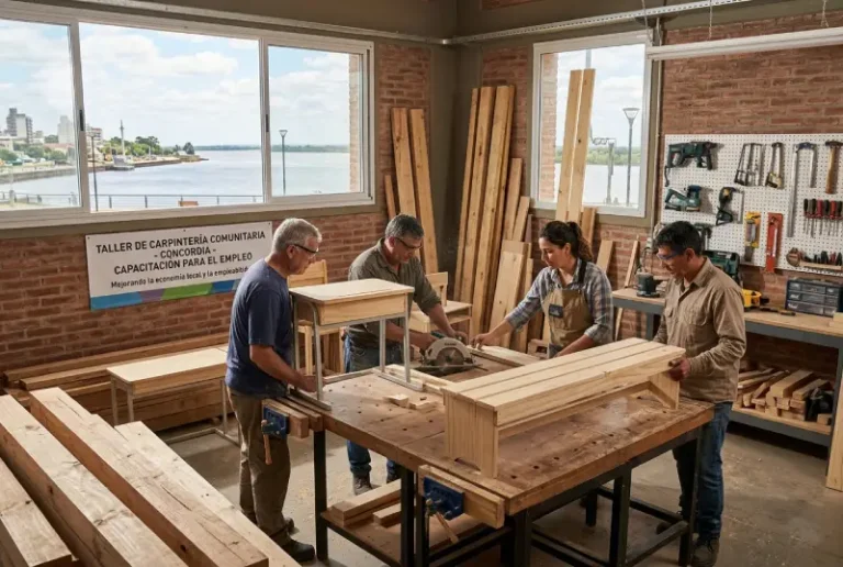 Taller de carpintería comunicatia realizando trabajos en un taller cooperativo