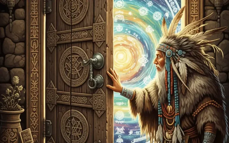 Chamán abriendo la puerta al conocimiento espiritual.