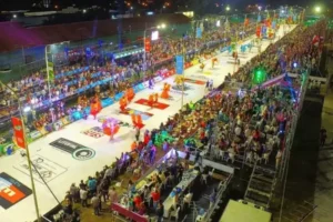 Corsodoromo de la ciudad de Concordia en una noche de desfiles de Carnaval.