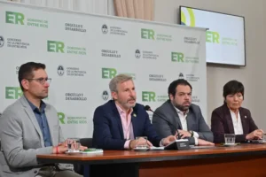 El gobernador Rogelio Frigerio anuncia reducción de tasas en la boleta de luz junto a funcionarios provinciales