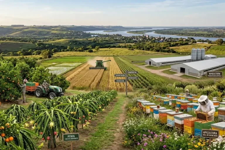 Vista aérea de la agricultura y economía de Entre Ríos, Argentina
