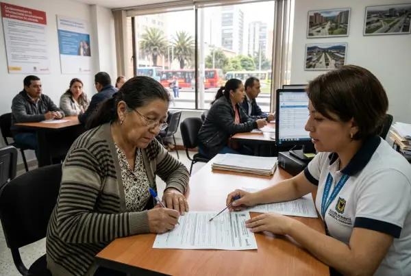 Ciudadanos latinos en oficina pública gestionando trámites, reflejando el impacto de decisiones políticas locales.