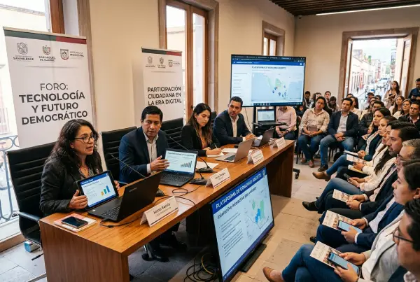 Ciudadanos y expertos en un foro sobre democracia y tecnología con herramientas digitales en contexto latinoamericano.