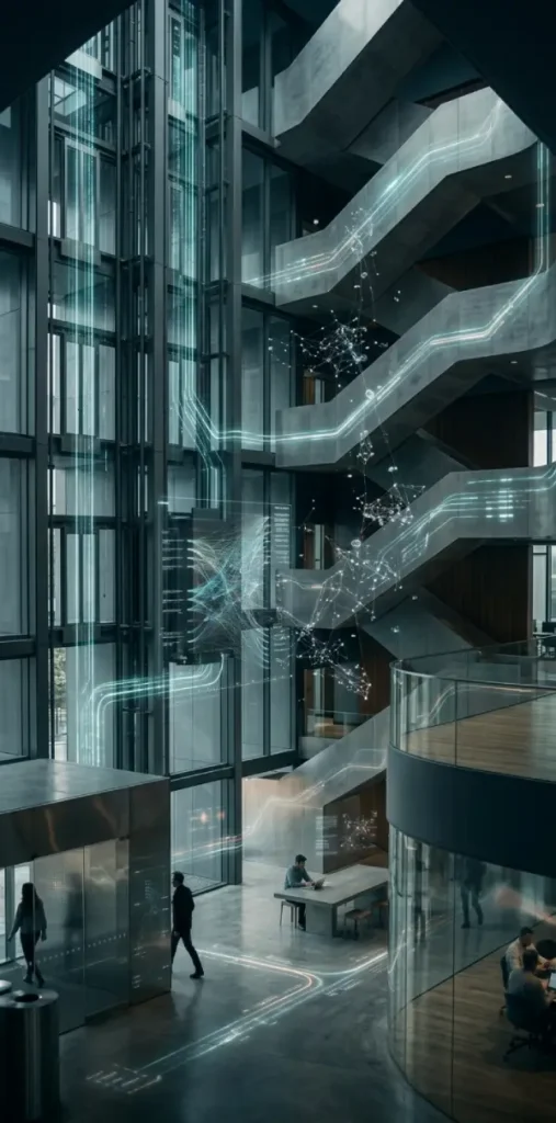 Entorno urbano contemporáneo realista donde sistemas digitales, flujos de datos e interfaces algorítmicas se integran de forma sutil en la vida cotidiana, representando cómo la cultura digital transforma la percepción, la identidad y las relaciones humanas en la era de las plataformas y la inteligencia artificial.