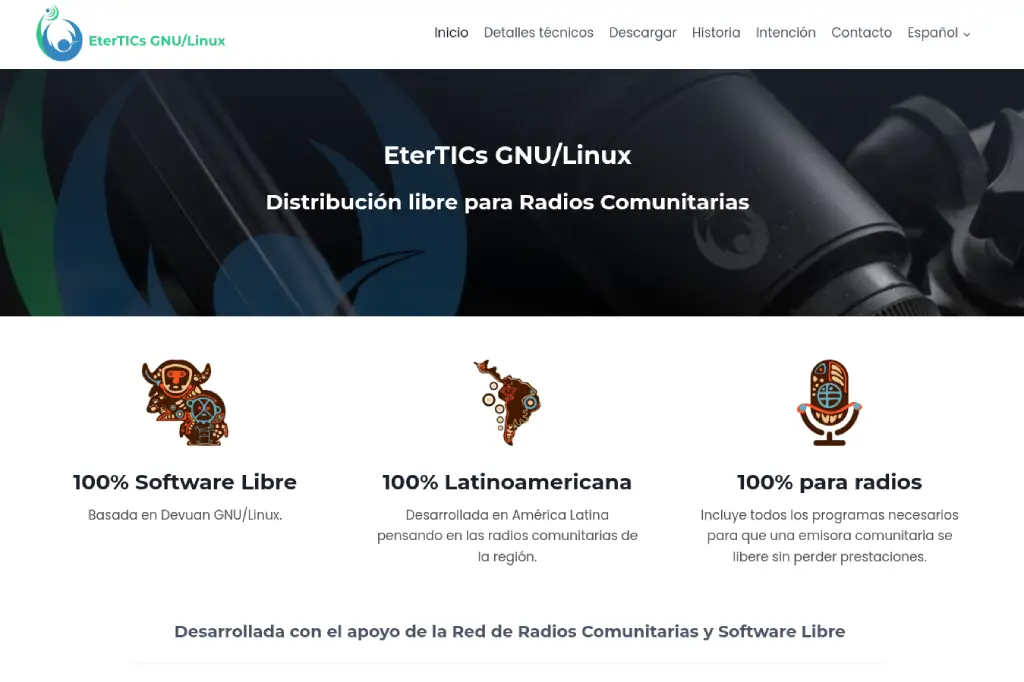 EterTICs GNU/Linux, distribución de software libre para radios comunitarias de América Latina con herramientas de producción y transmisión de contenidos.