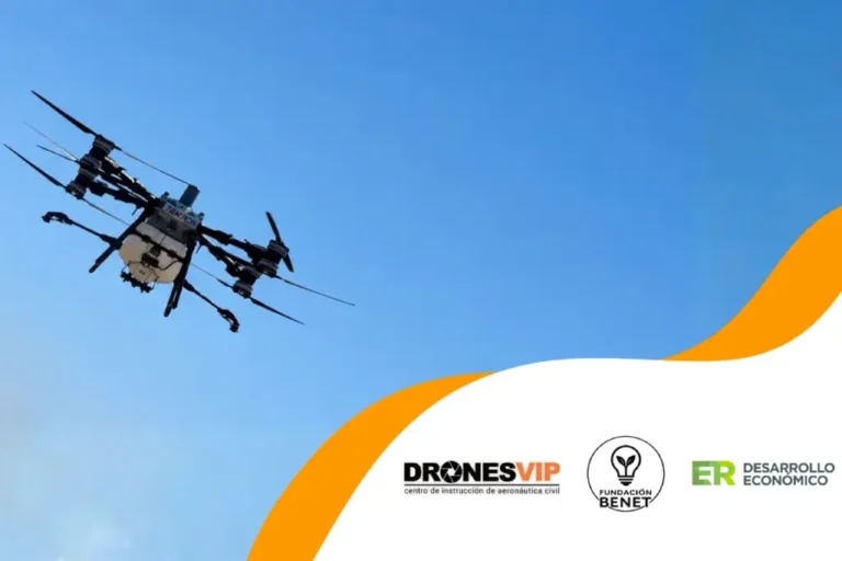 Dron agrícola utilizado para la aplicación de fitosanitarios en actividades productivas de Entre Ríos.