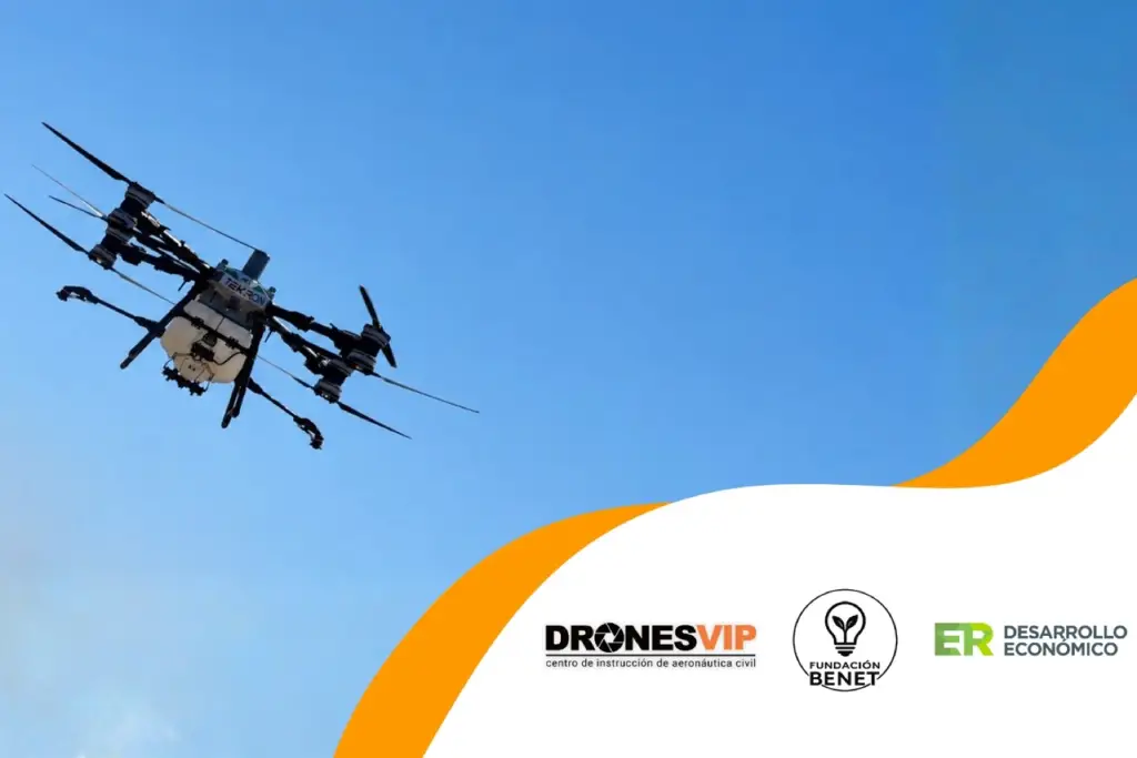 Dron agrícola utilizado para la aplicación de fitosanitarios en actividades productivas de Entre Ríos.