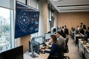 Funcionarios supervisan sistemas de inteligencia artificial en un organismo público bajo un esquema de control y auditoría tecnológica.
