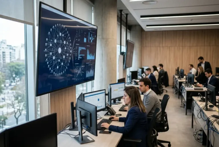 Funcionarios supervisan sistemas de inteligencia artificial en un organismo público bajo un esquema de control y auditoría tecnológica.