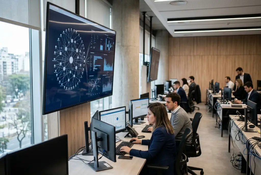 Funcionarios supervisan sistemas de inteligencia artificial en un organismo público bajo un esquema de control y auditoría tecnológica.