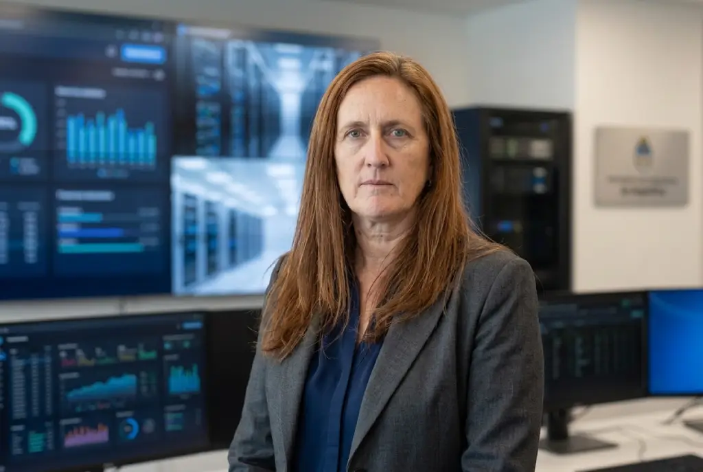 Adriana Baravalle, secretaria de Innovación, Ciencia y Tecnología de la Nación, en un entorno institucional tecnológico.