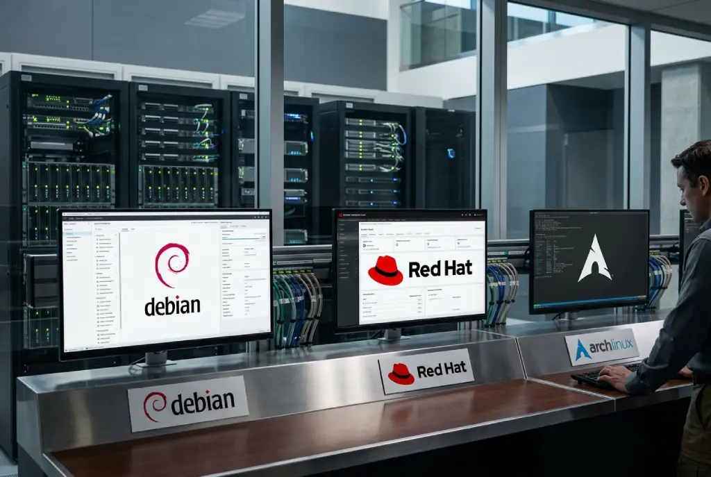 Ecosistemas Linux Debian, Red Hat y Arch en infraestructura tecnológica gubernamental