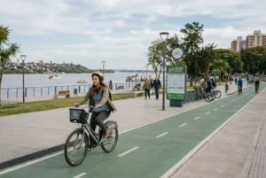 Bicicleta pública de Paraná en la Costanera junto al río Paraná, como parte del sistema Bicivía de movilidad urbana sostenible
