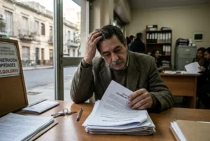 Contrato de alquiler y llaves de una vivienda sobre una mesa junto a documentos judiciales por cambios en la ley de desalojos en Argentina