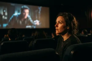 Persona observando una historia en una sala de cine, representando el impacto del storytelling en la atención y las emociones.
